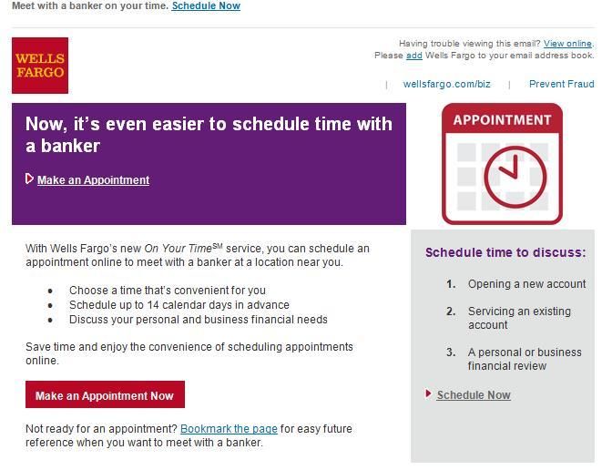 Wells bank by appointment